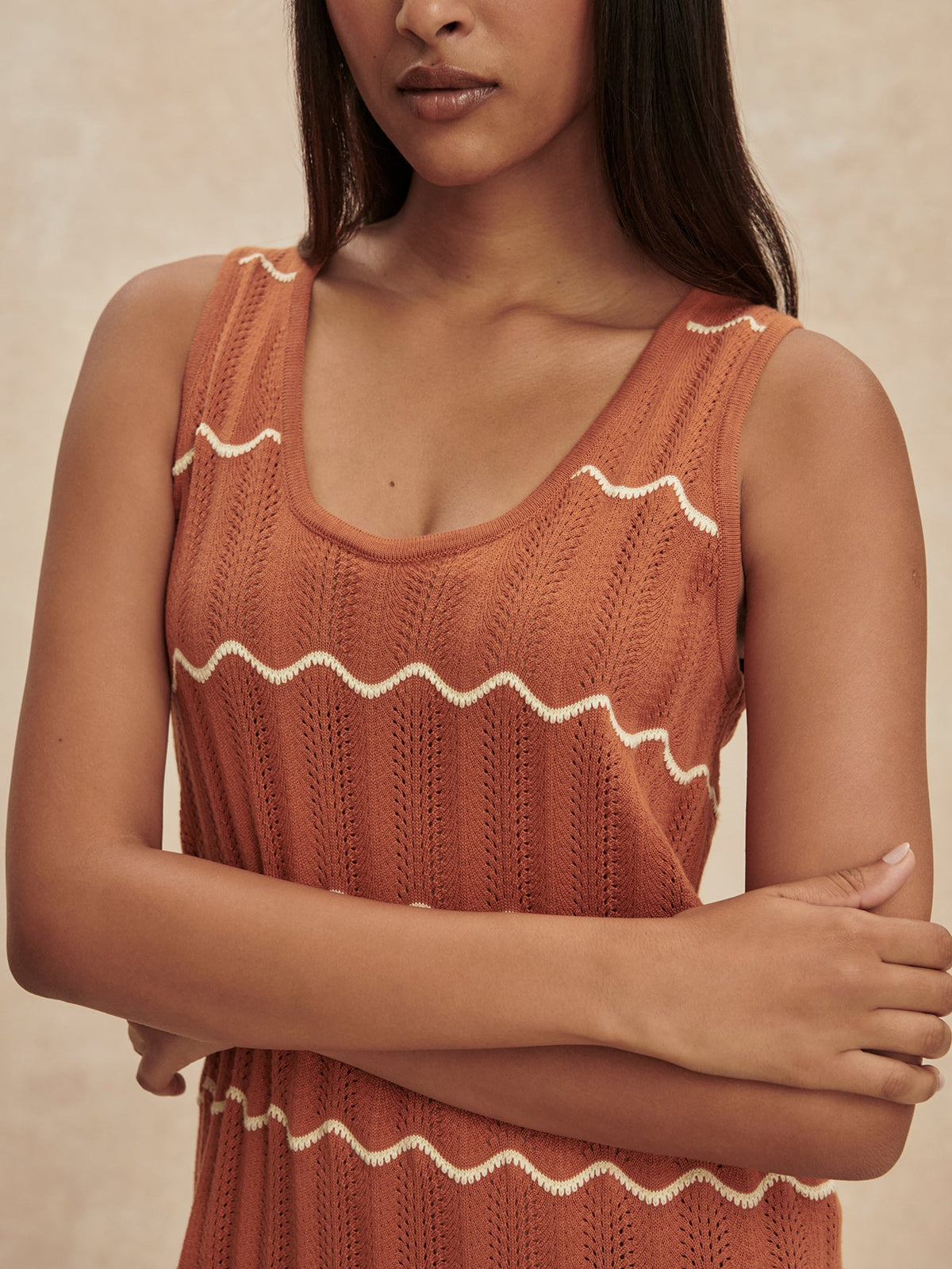Yuna Scallop Knit Dress Caramel Clay/ Anise Flower - Varley