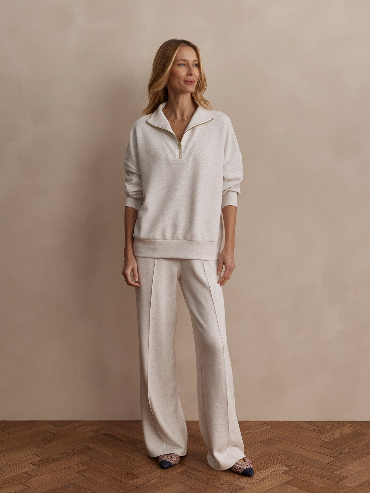 Hawley Half Zip Sweat Ivory Marl - Varley