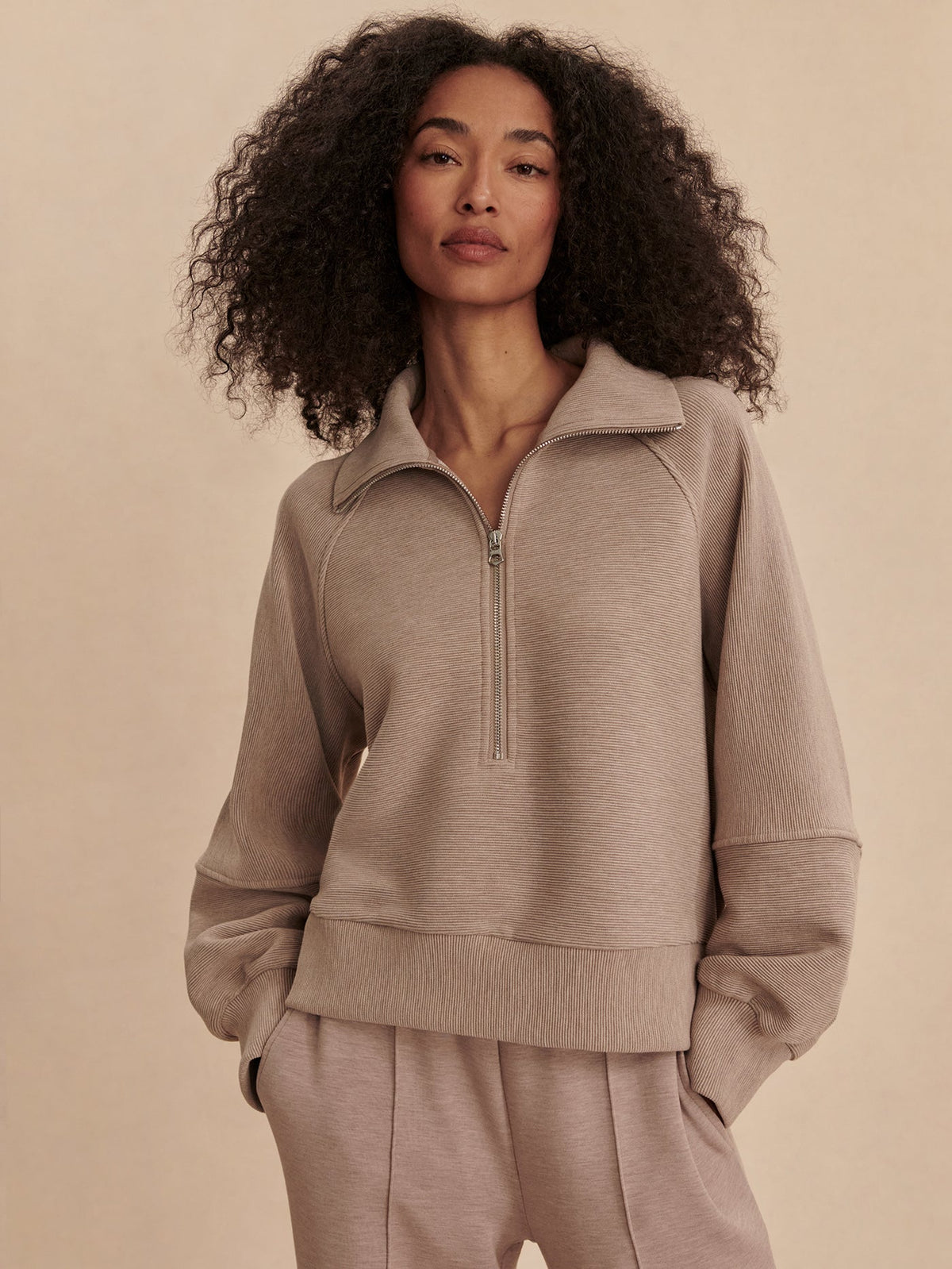 Milano Half Zip Sweat Taupe Marl - Varley