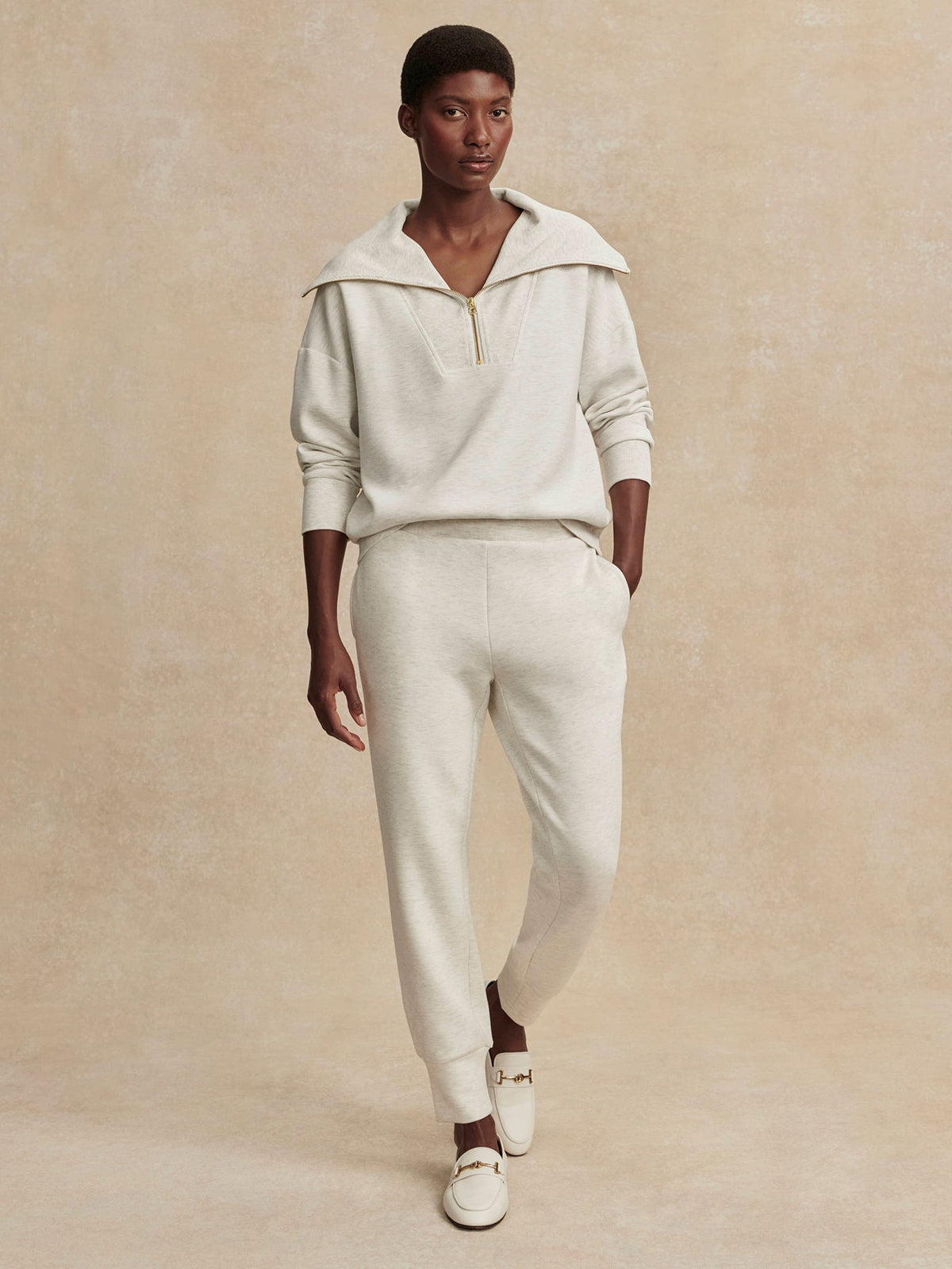 The Slim Cuff Pant 30 Ivory Marl - Varley