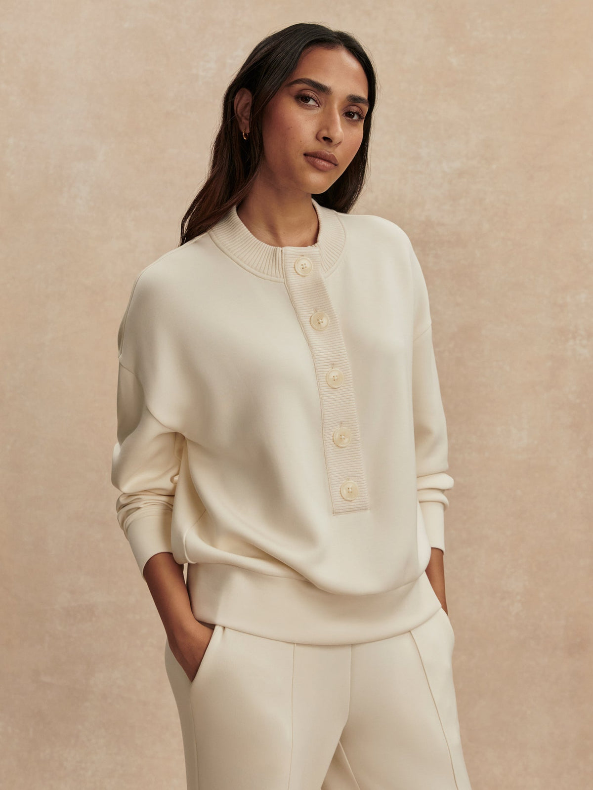 Reena Button Front Sweat Pristine - Varley