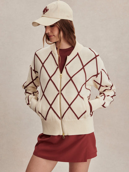 Nile Diamond Knit Jacket Ivory/ Port - Varley