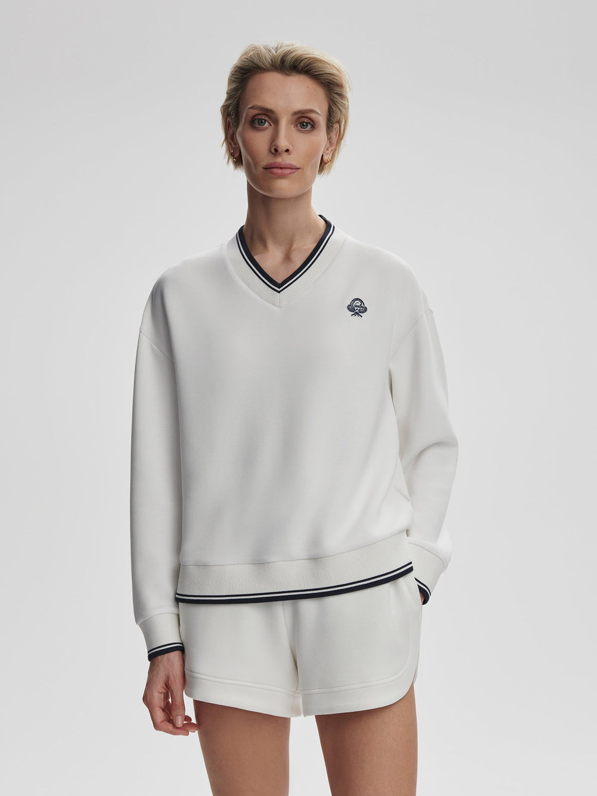 Iona V Neck Sweat White/ Navy - Varley