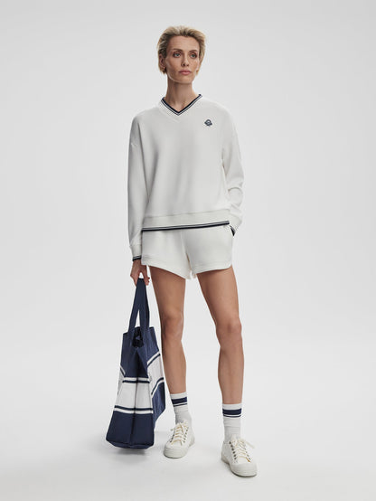 Iona V Neck Sweat White/ Navy - Varley
