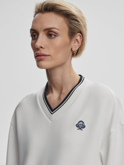 Iona V Neck Sweat White/ Navy - Varley