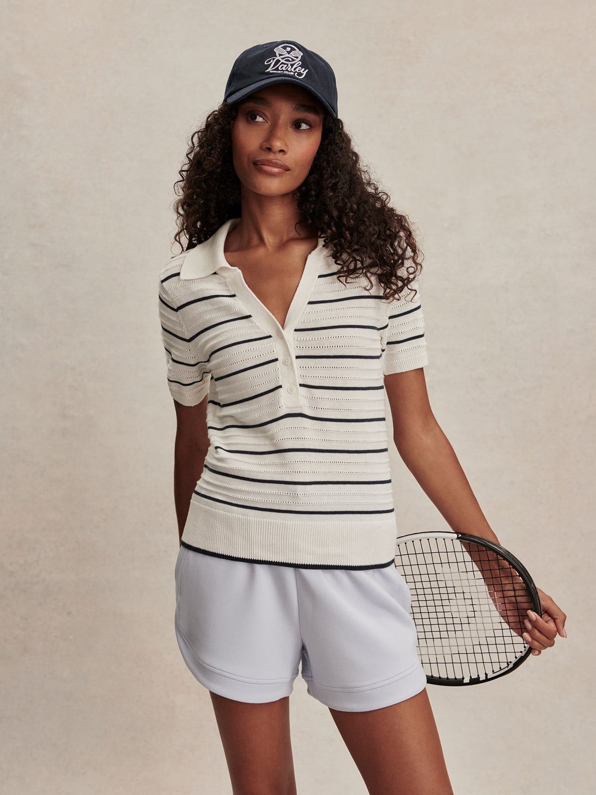 Wren Knit Polo White/ Blue Nights - Varley