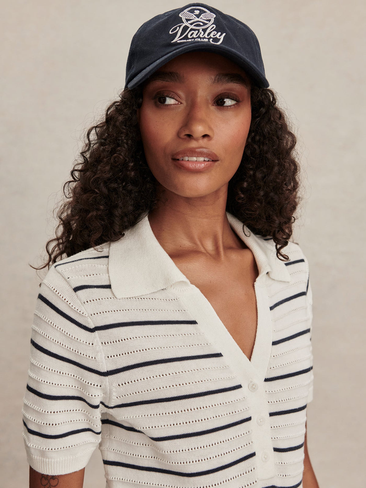 Wren Knit Polo White/ Blue Nights - Varley