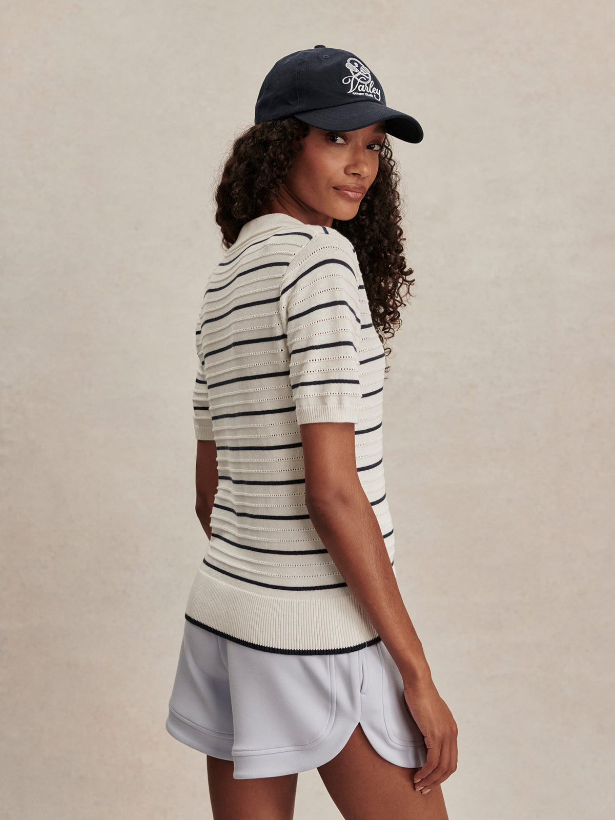 Wren Knit Polo White/ Blue Nights - Varley