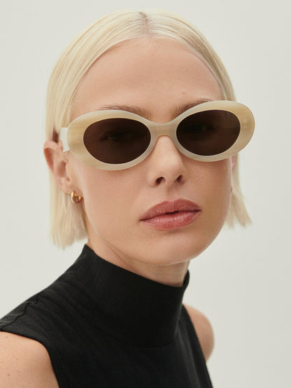 Bethnall Oval Sunglasses Birch Mock Horn - Varley