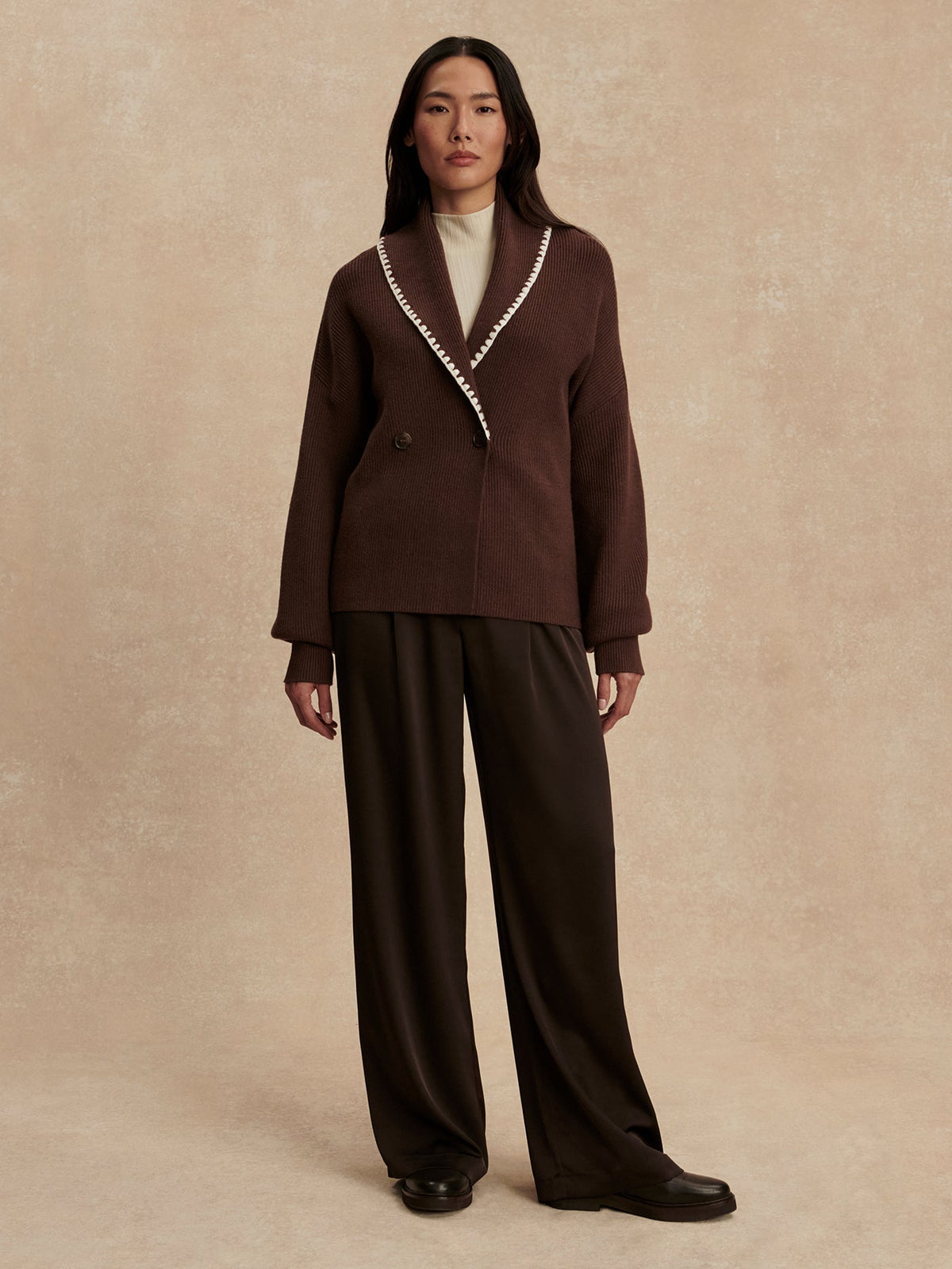 Totley Shawl Collar Knit Coffee Bean - Varley