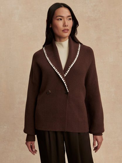 Totley Shawl Collar Knit Coffee Bean - Varley