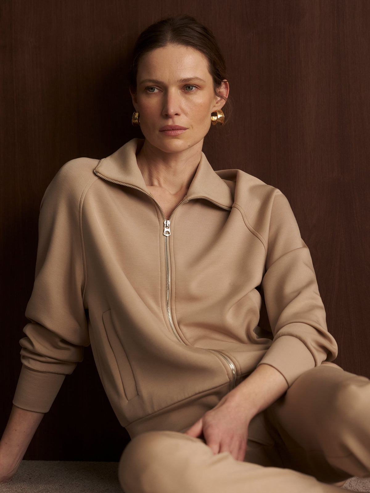 Tyde Zip Through Sweat Light Taupe - Varley