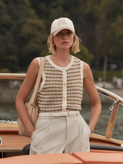 Aura Knit Top Egret/ Golden Olive - Varley