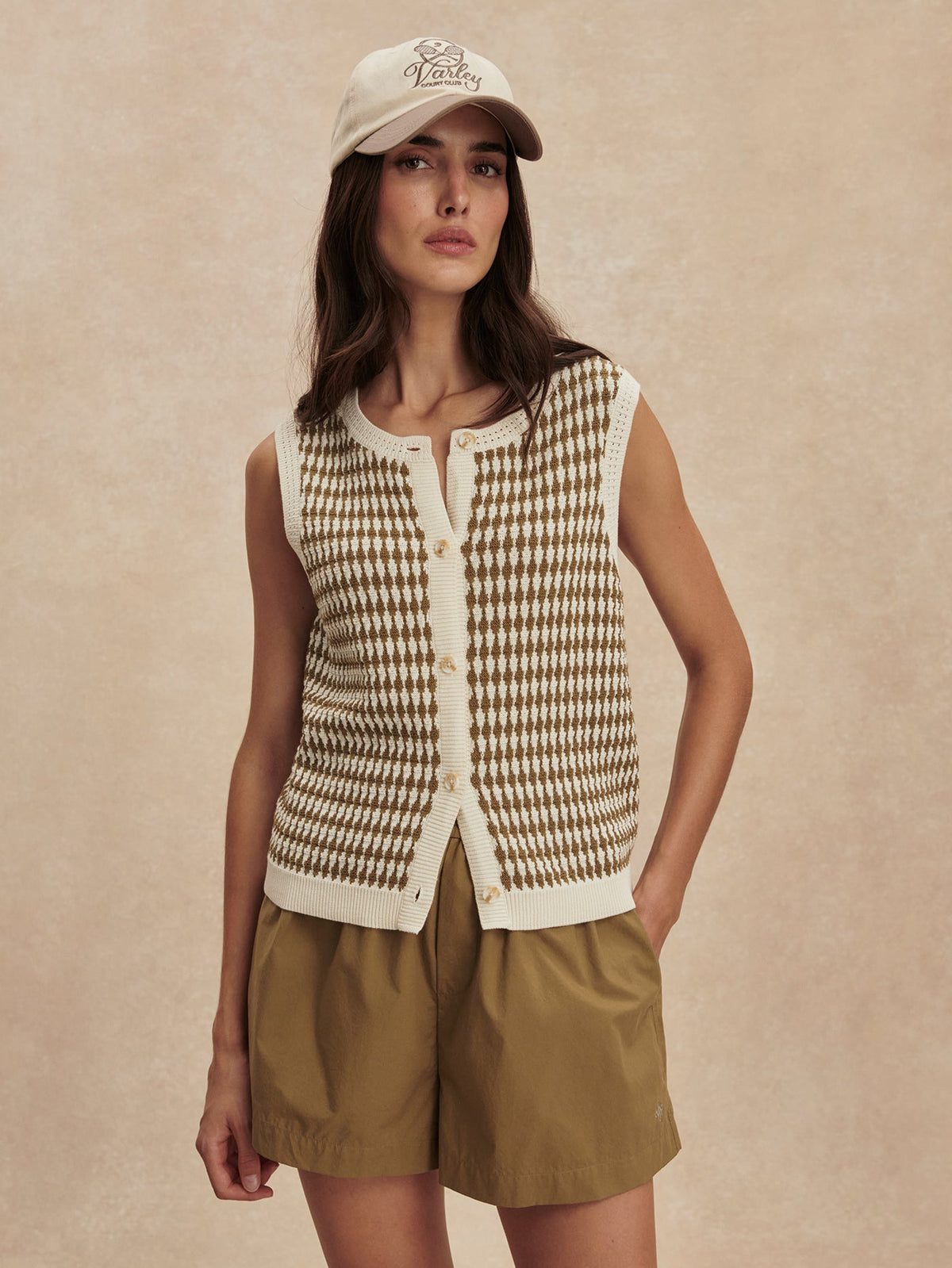 Aura Knit Top Egret/ Golden Olive - Varley