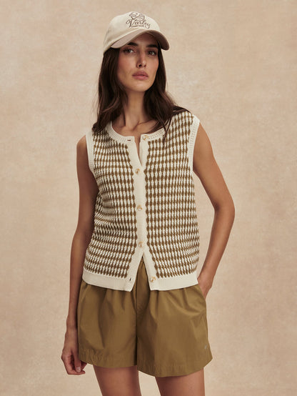 Aura Knit Top Egret/ Golden Olive - Varley