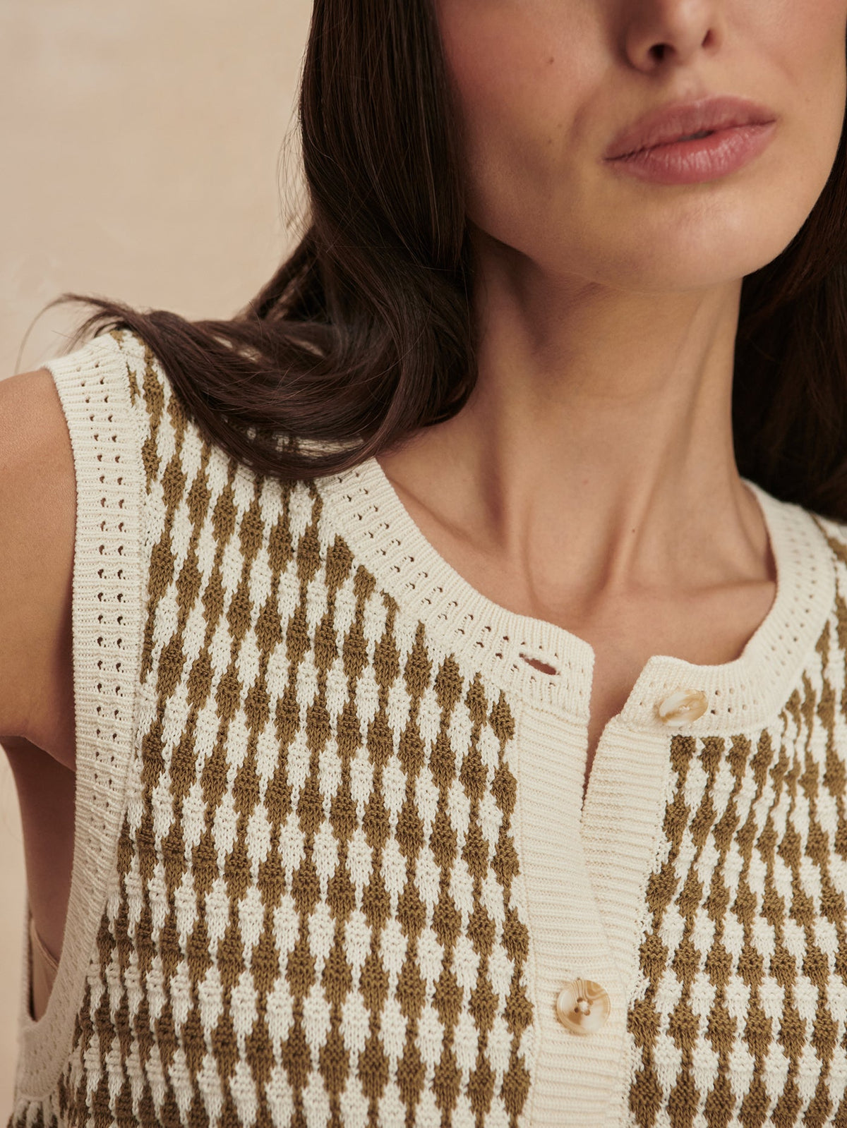 Aura Knit Top Egret/ Golden Olive - Varley
