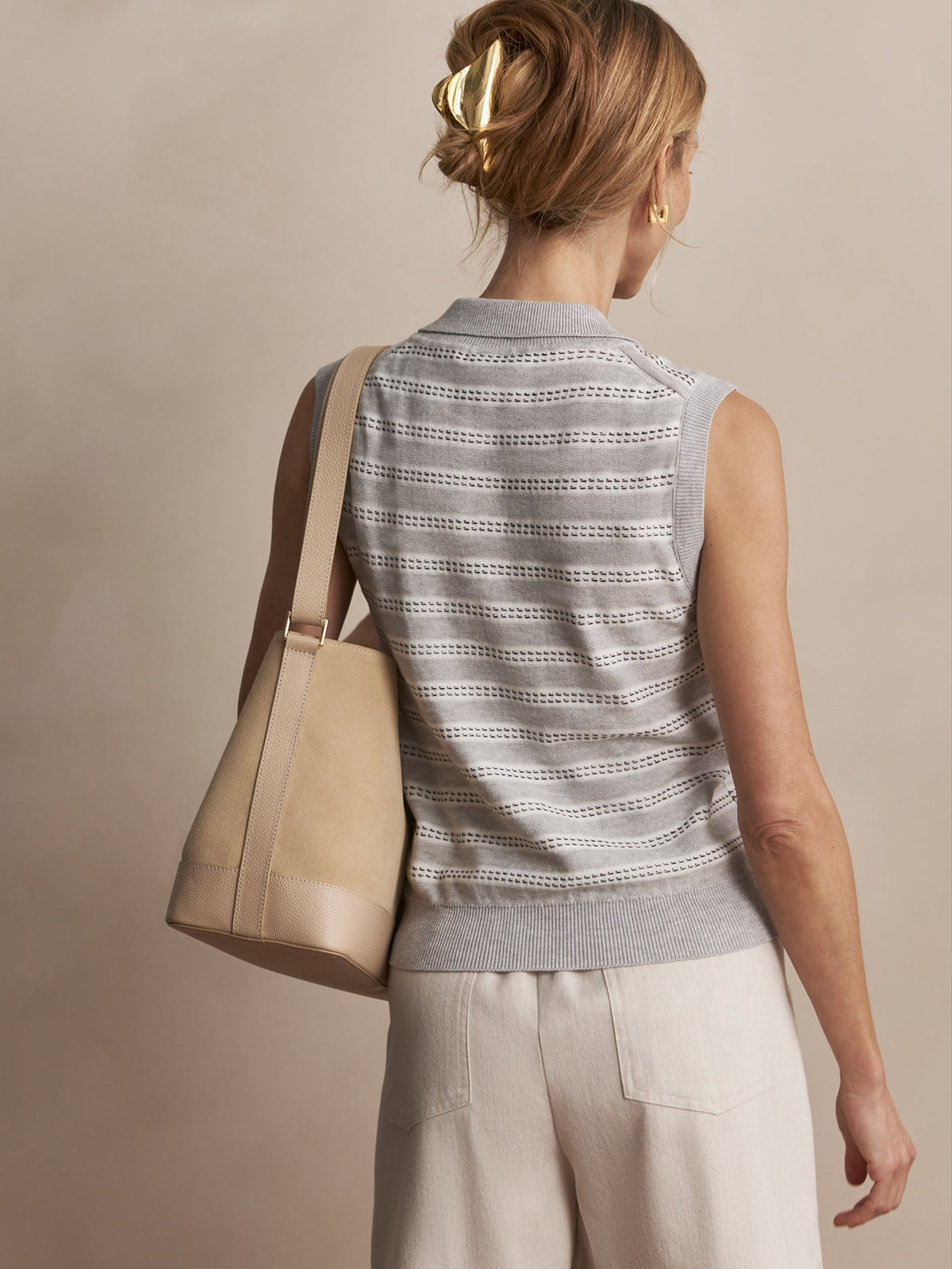 Dannah Stripe Knit Top Light Grey Marl - Varley