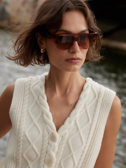 Tatyana Cable Knit Vest Egret - Varley
