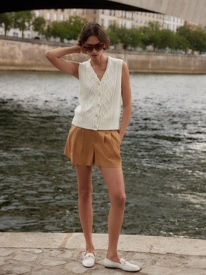 Tatyana Cable Knit Vest Egret - Varley