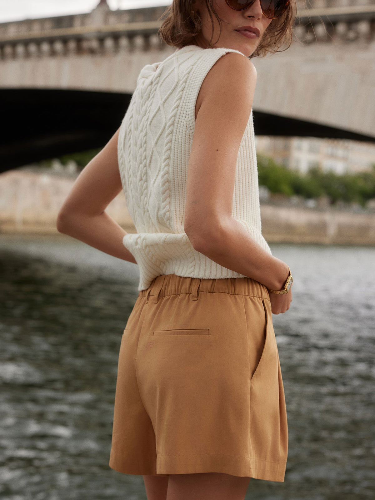 Tatyana Cable Knit Vest Egret - Varley
