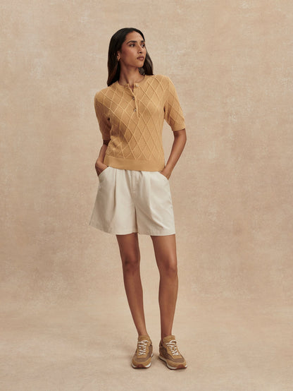 Merryn Diamond Knit Top New Wheat - Varley