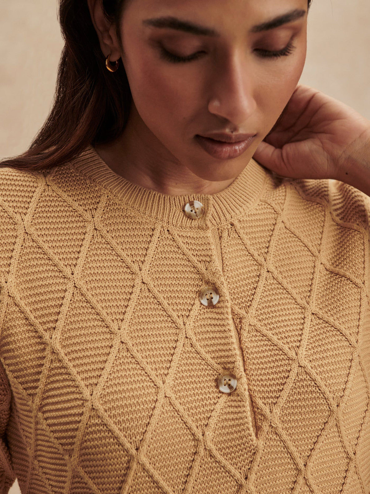 Merryn Diamond Knit Top New Wheat - Varley