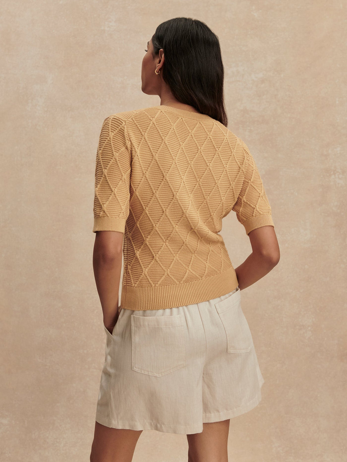 Merryn Diamond Knit Top New Wheat - Varley