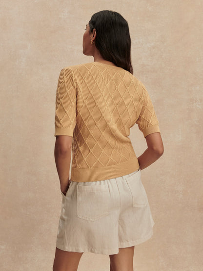 Merryn Diamond Knit Top New Wheat - Varley