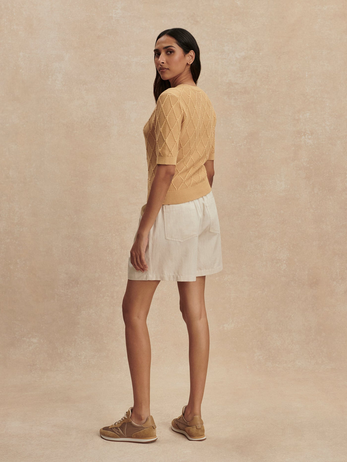 Merryn Diamond Knit Top New Wheat - Varley