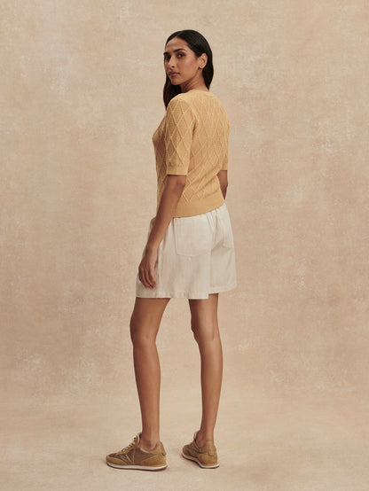 Merryn Diamond Knit Top New Wheat - Varley