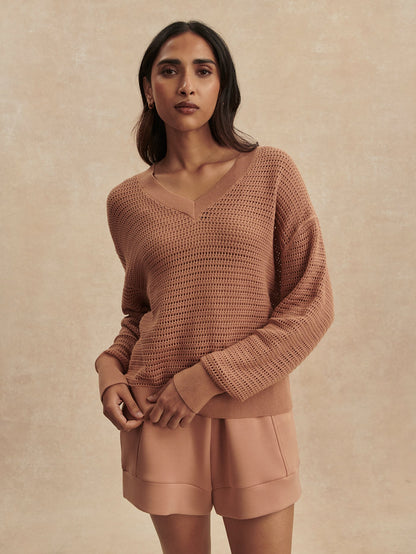 Gaia V Neck Sweater Camel - Varley