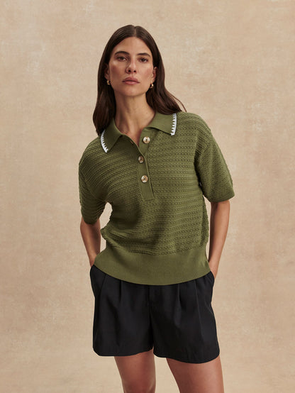 Guilia Polo Knit Top Olivine - Varley