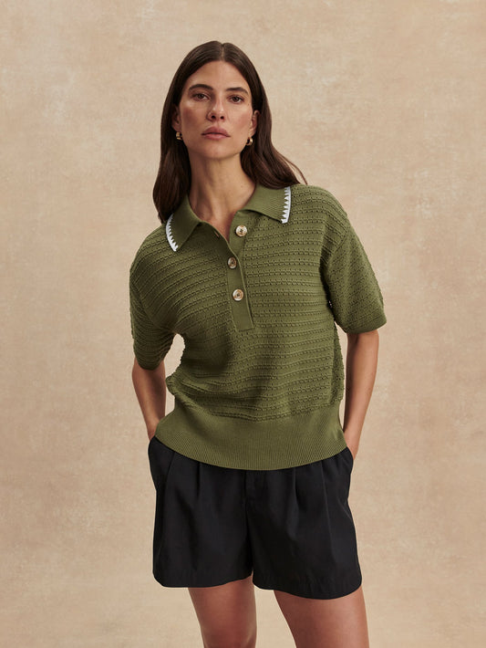 Guilia Polo Knit Top Olivine - Varley