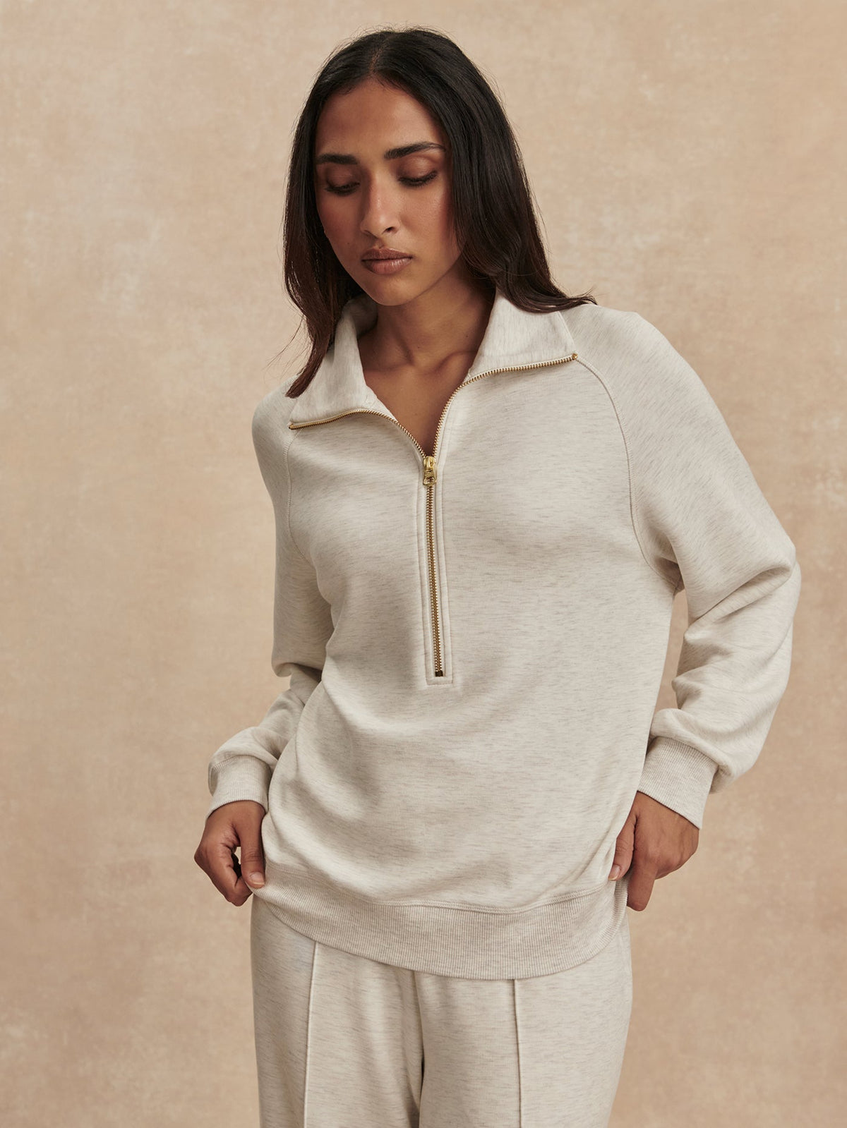Selene Half Zip Sweat Ivory Marl - Varley