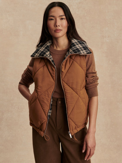 Miya Reversible Gilet Golden Bronze/ Navy Check - Varley