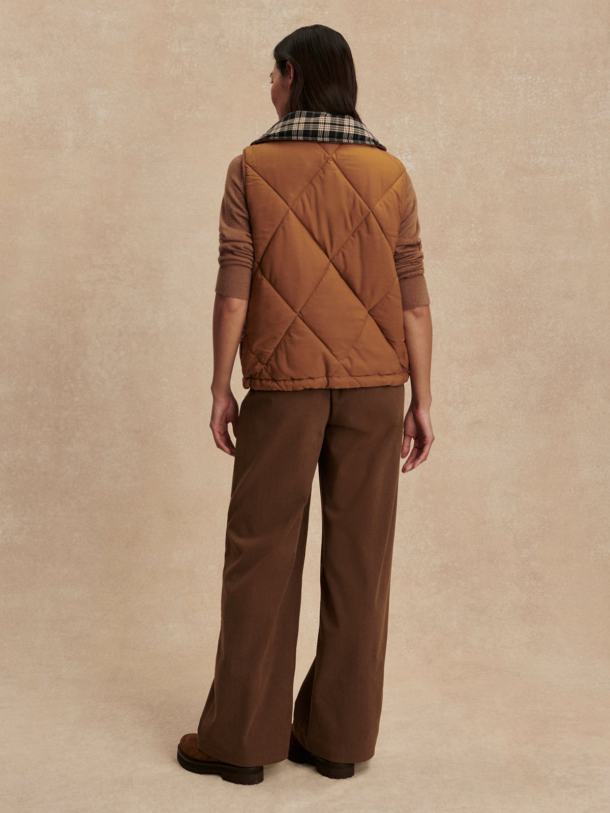 Miya Reversible Gilet Golden Bronze/ Navy Check - Varley