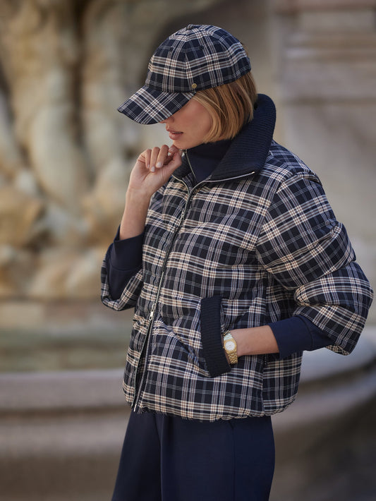 Bryony Short Puffer Jacket Navy Check - Varley