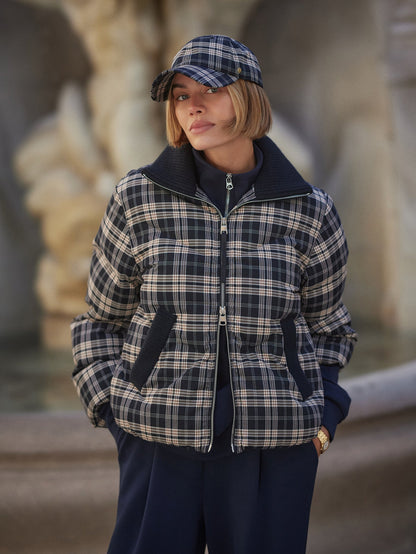 Bryony Short Puffer Jacket Navy Check - Varley