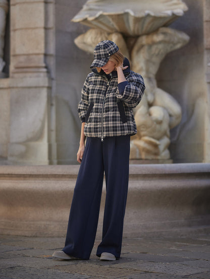 Bryony Short Puffer Jacket Navy Check - Varley