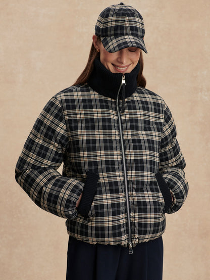 Bryony Short Puffer Jacket Navy Check - Varley