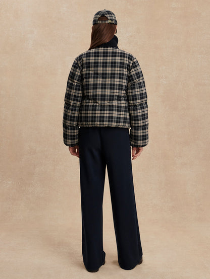 Bryony Short Puffer Jacket Navy Check - Varley