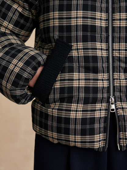 Bryony Short Puffer Jacket Navy Check - Varley