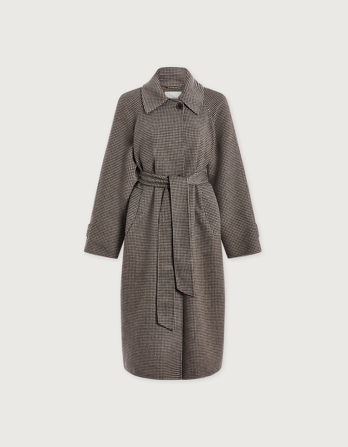 Tomlinson Belted Long Coat Deep Taupe/ Sandshell Micro Puppytooth - Varley