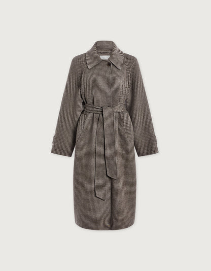 Tomlinson Belted Long Coat Deep Taupe/ Sandshell Micro Puppytooth - Varley