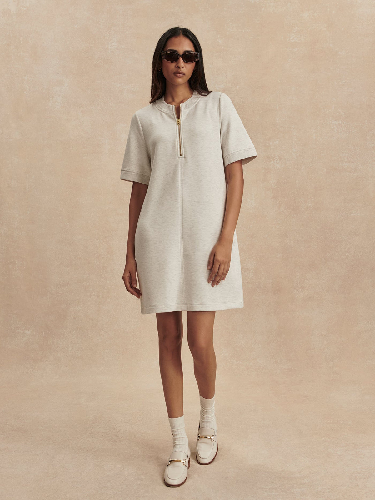 Nori Half Zip Dress Ivory Marl - Varley