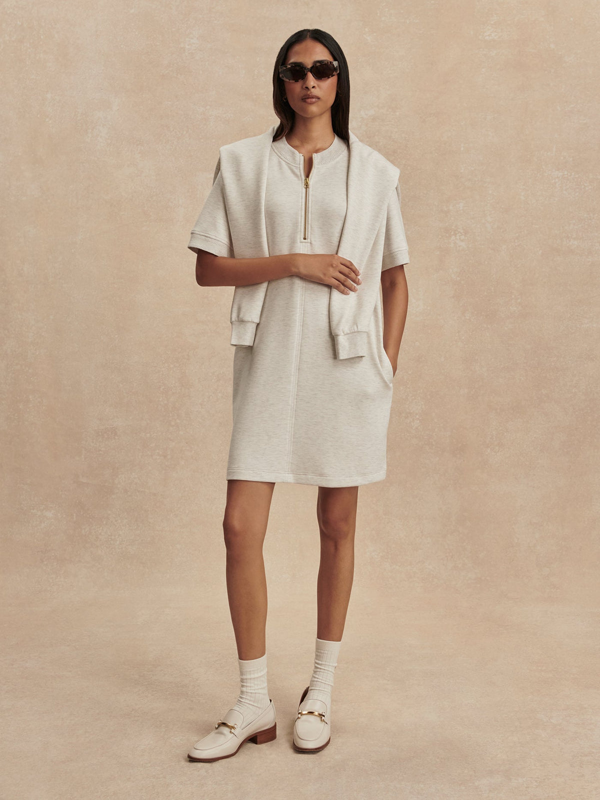 Nori Half Zip Dress Ivory Marl - Varley