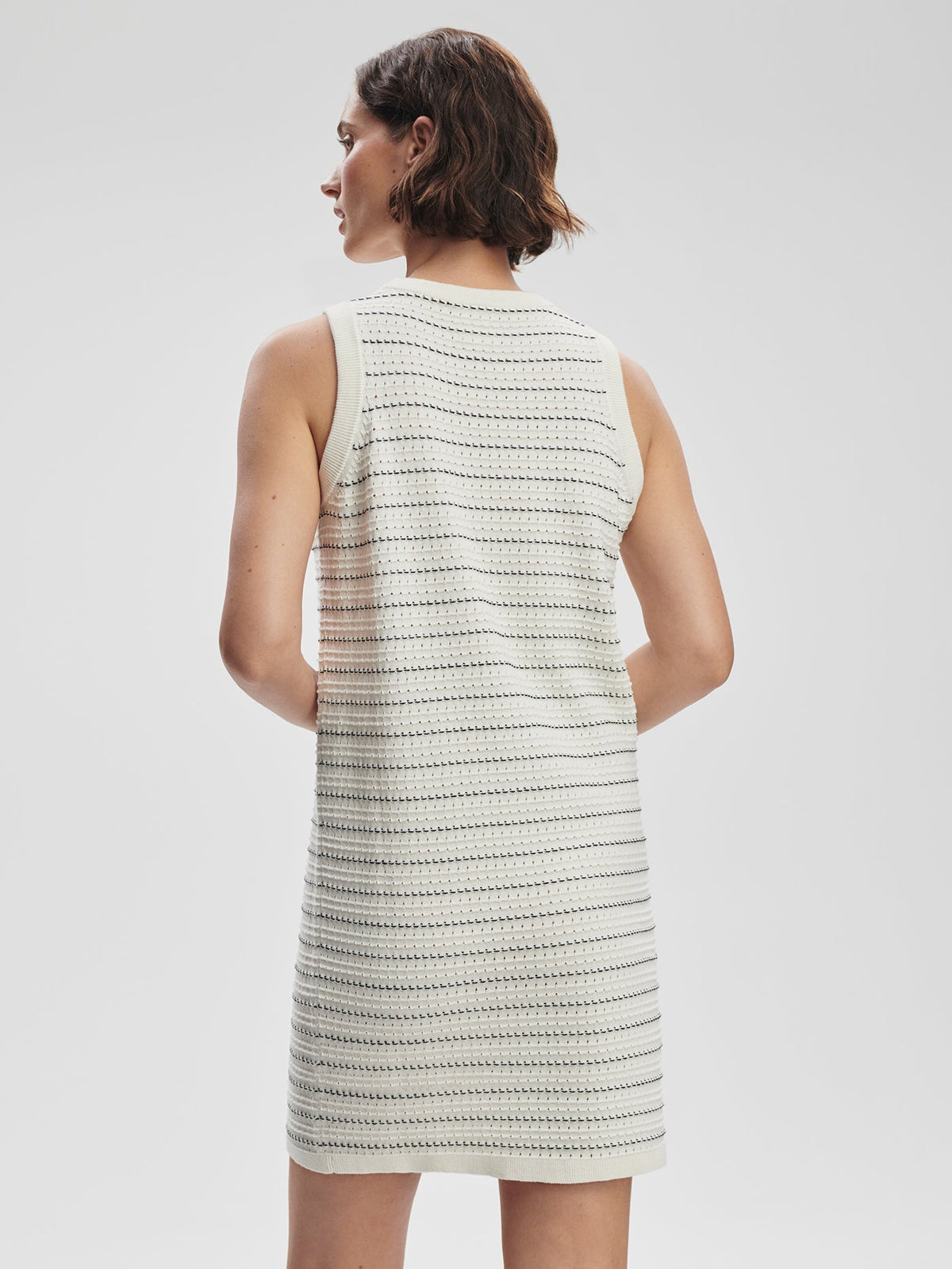 Mindy Contrast Stitch Knit Dress Egret - Varley
