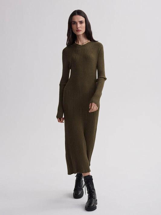 Axel Rib Knit Midi Dress Olive Night - Varley