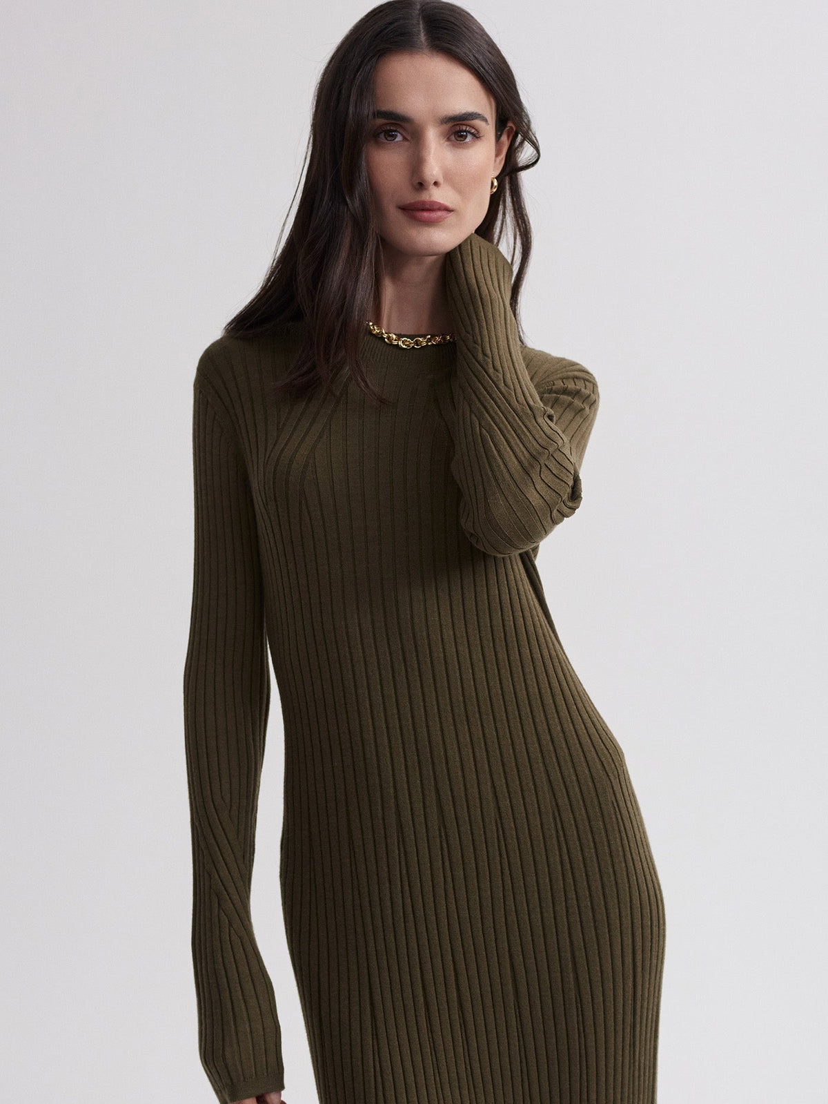 Axel Rib Knit Midi Dress Olive Night - Varley
