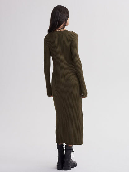 Axel Rib Knit Midi Dress Olive Night - Varley